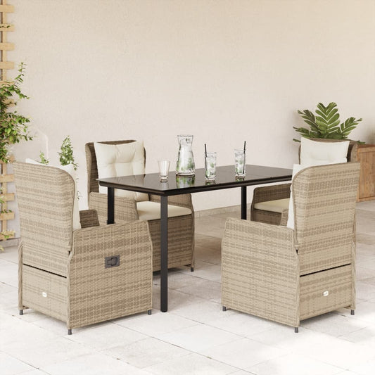 Set da Pranzo da Giardino 5 pz con Cuscini Beige in Polyrattan - homemem39