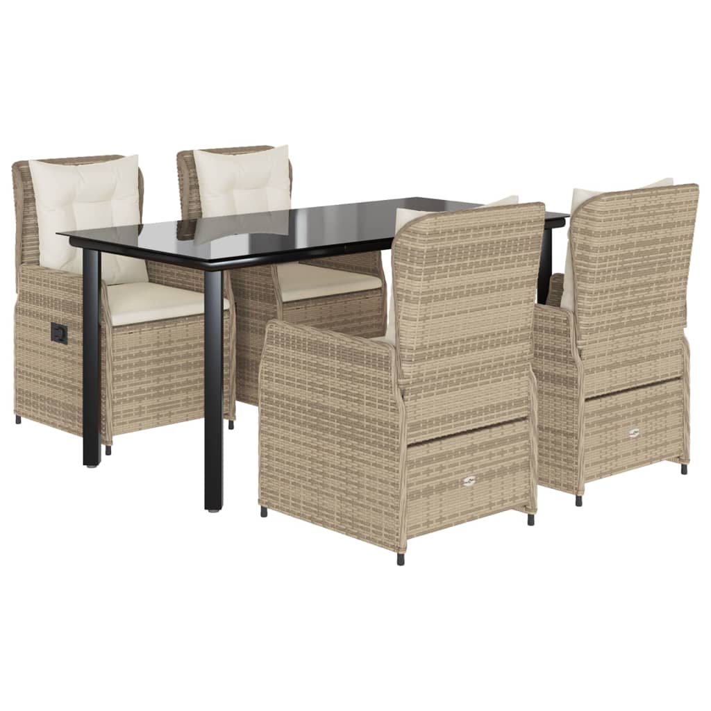 Set da Pranzo da Giardino 5 pz con Cuscini Beige in Polyrattan - homemem39