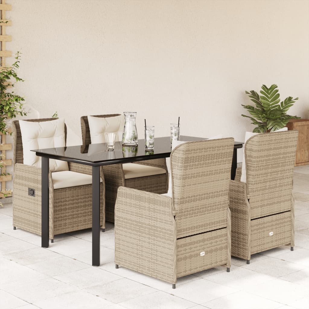 Set da Pranzo da Giardino 5 pz con Cuscini Beige in Polyrattan - homemem39