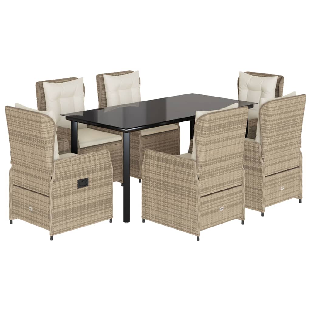 Set da Pranzo da Giardino 7 pz con Cuscini Beige in Polyrattan - homemem39