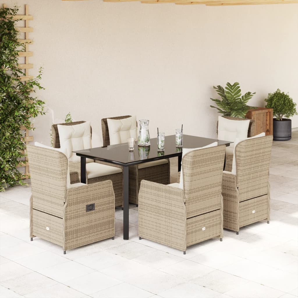 Set da Pranzo da Giardino 7 pz con Cuscini Beige in Polyrattan - homemem39