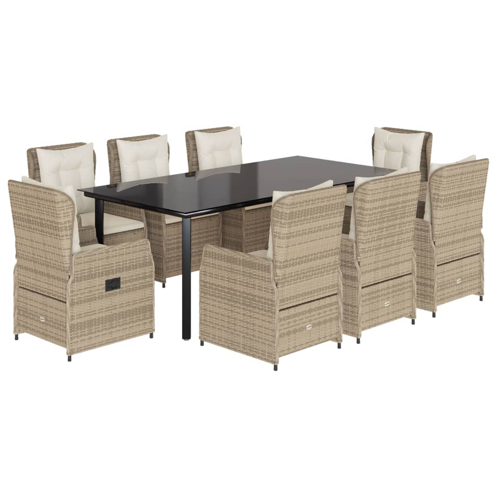 Set da Pranzo da Giardino 9 pz con Cuscini Beige in Polyrattan | homemem39
