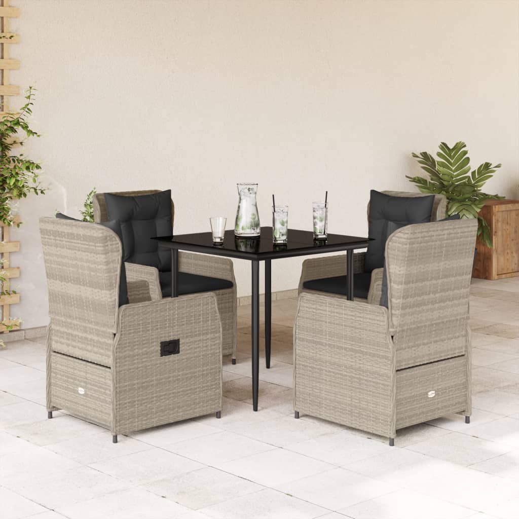 Set Pranzo da Giardino 5pz con Cuscini Grigio Chiaro Polyrattan - homemem39