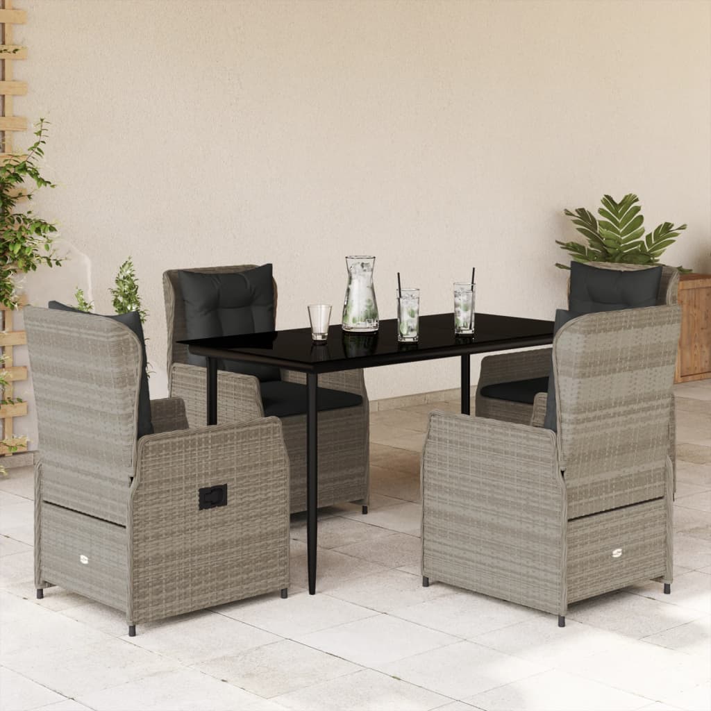 Set Pranzo da Giardino 5pz con Cuscini Grigio Chiaro Polyrattan - homemem39