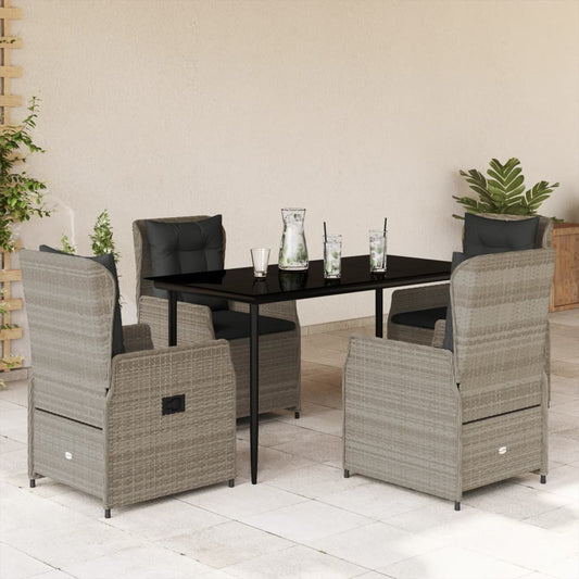 Set Pranzo da Giardino 5pz con Cuscini Grigio Chiaro Polyrattan - homemem39