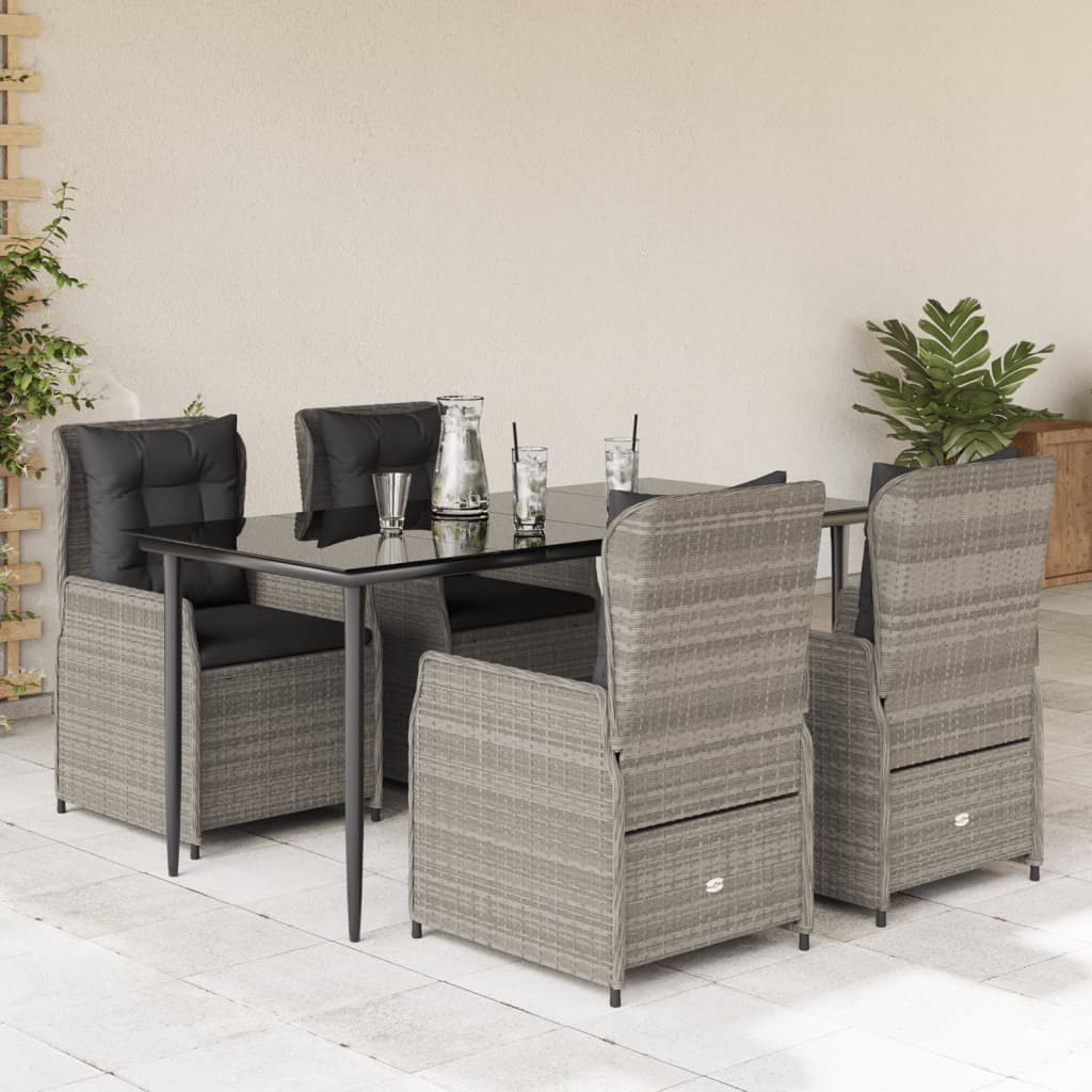 Set Pranzo da Giardino 5pz con Cuscini Grigio Chiaro Polyrattan - homemem39