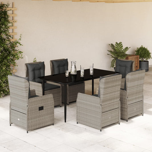 Set da Pranzo da Giardino 7 pz Cuscini Polyrattan Grigio Chiaro - homemem39