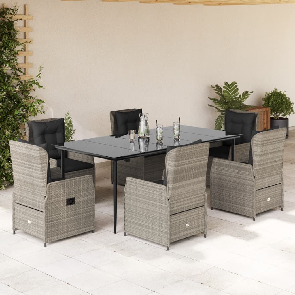 Set da Pranzo da Giardino 7 pz Cuscini Polyrattan Grigio Chiaro - homemem39