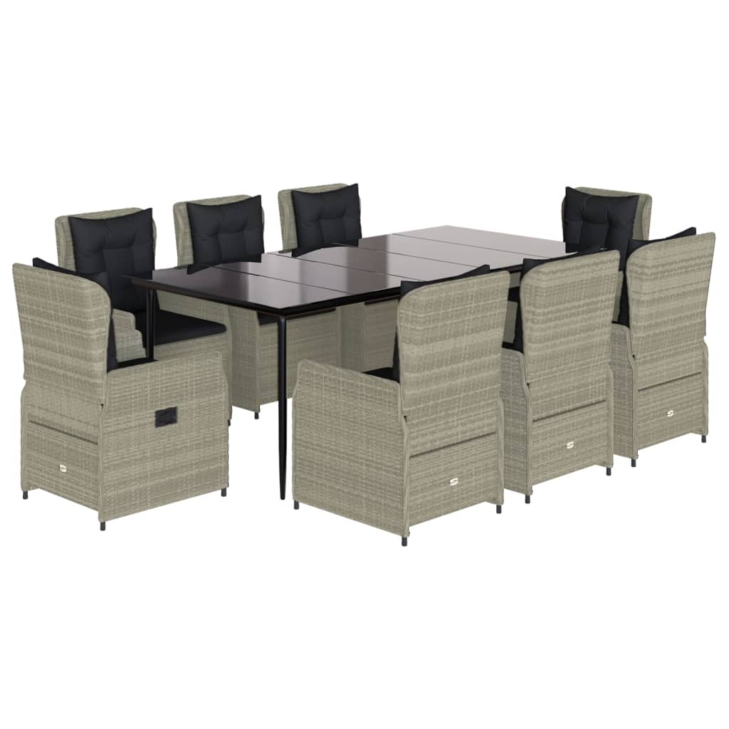 Set Pranzo da Giardino 9pz con Cuscini Grigio Chiaro Polyrattan - homemem39