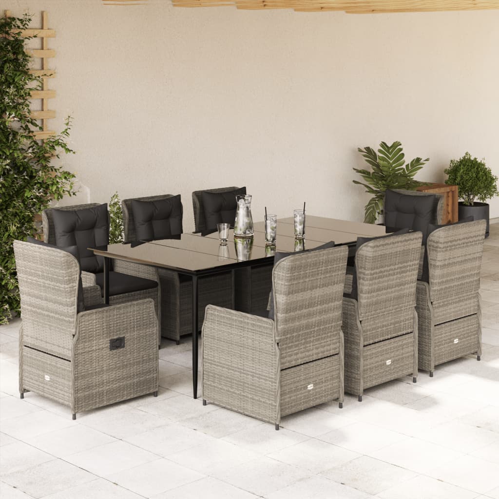 Set Pranzo da Giardino 9pz con Cuscini Grigio Chiaro Polyrattan - homemem39