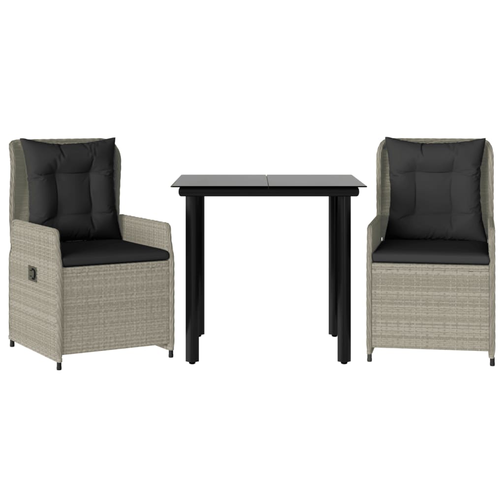 Set Pranzo da Giardino 3pz con Cuscini Grigio Chiaro Polyrattan - homemem39