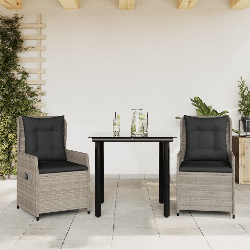 Set Pranzo da Giardino 3pz con Cuscini Grigio Chiaro Polyrattan - homemem39