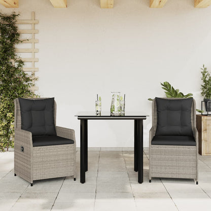 Set Pranzo da Giardino 3pz con Cuscini Grigio Chiaro Polyrattan - homemem39