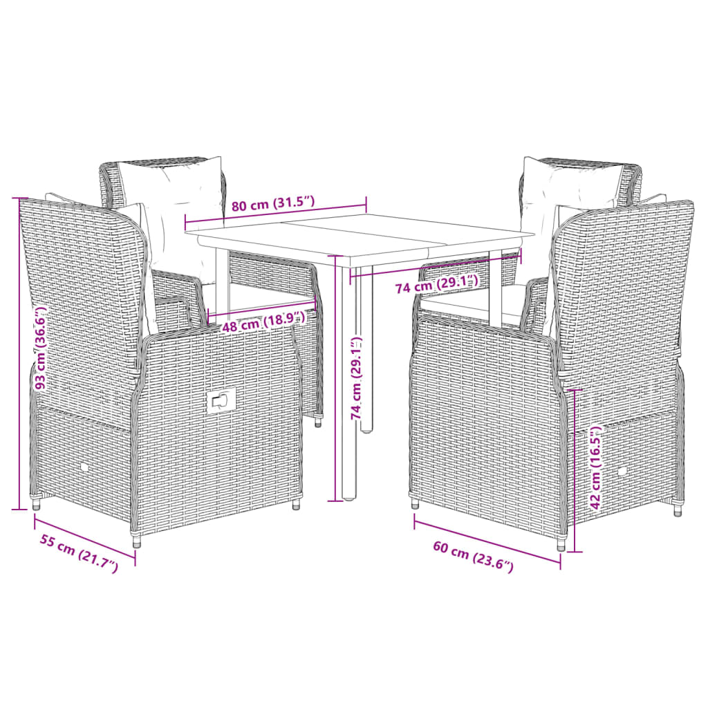 Set Pranzo da Giardino 5pz con Cuscini Grigio Chiaro Polyrattan - homemem39
