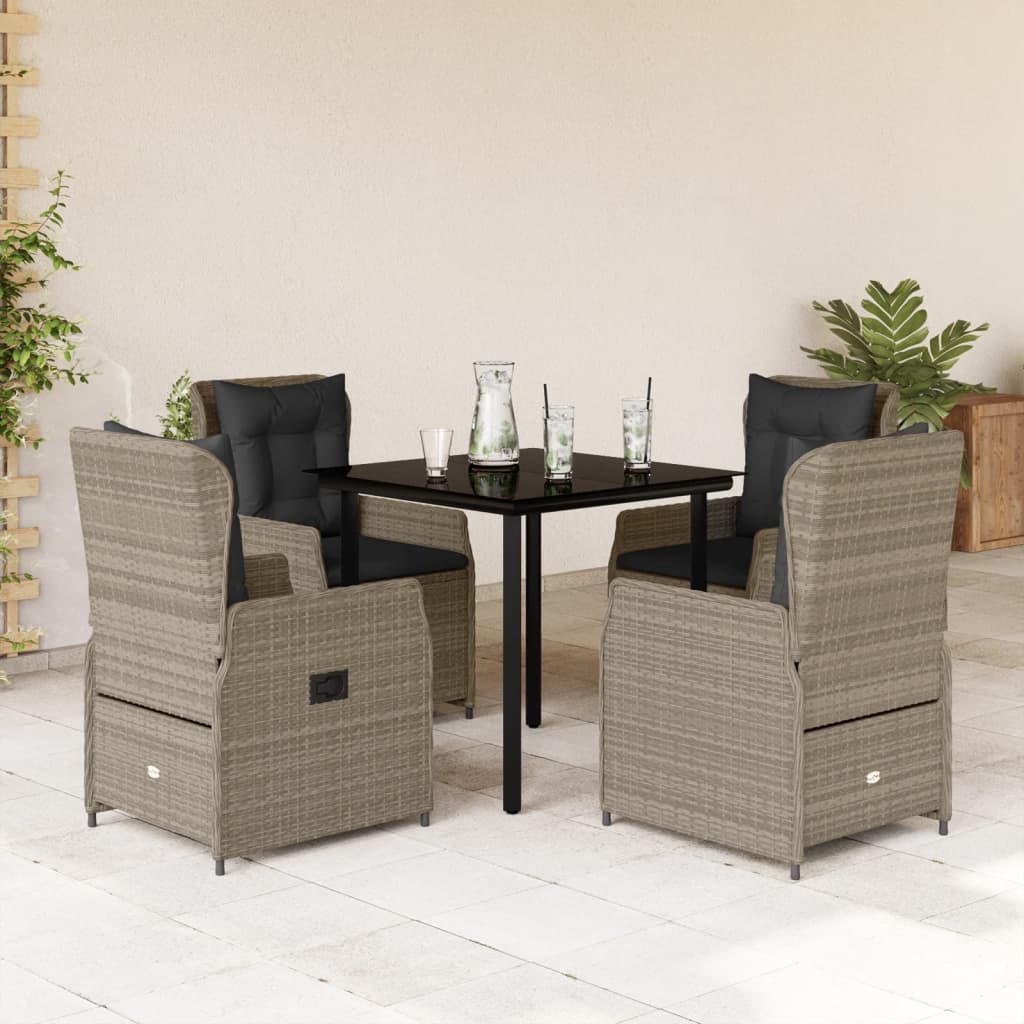 Set Pranzo da Giardino 5pz con Cuscini Grigio Chiaro Polyrattan - homemem39