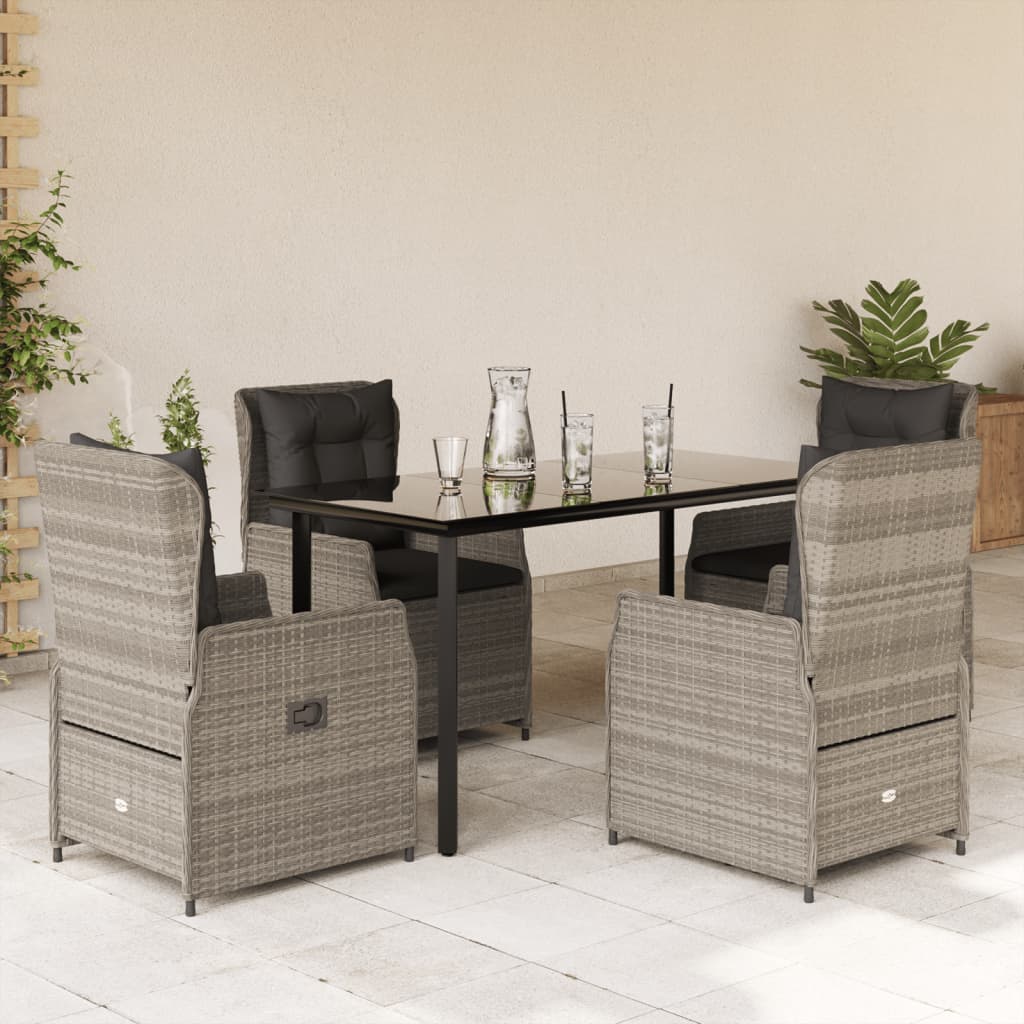 Set Pranzo da Giardino 5pz con Cuscini Grigio Chiaro Polyrattan | homemem39