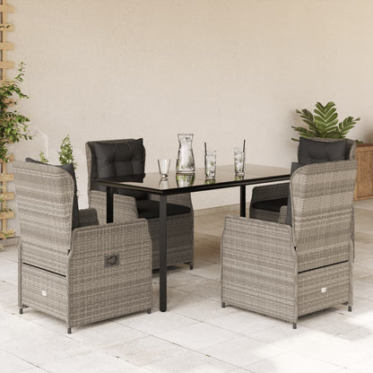 Set Pranzo da Giardino 5pz con Cuscini Grigio Chiaro Polyrattan - homemem39
