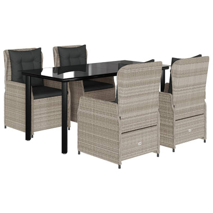 Set Pranzo da Giardino 5pz con Cuscini Grigio Chiaro Polyrattan | homemem39