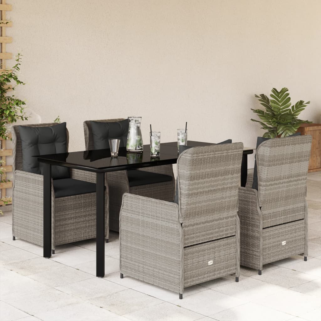 Set Pranzo da Giardino 5pz con Cuscini Grigio Chiaro Polyrattan - homemem39