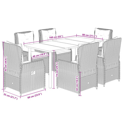 Set da Pranzo da Giardino 7 pz Cuscini Polyrattan Grigio Chiaro | homemem39