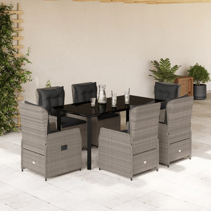Set da Pranzo da Giardino 7 pz Cuscini Polyrattan Grigio Chiaro | homemem39