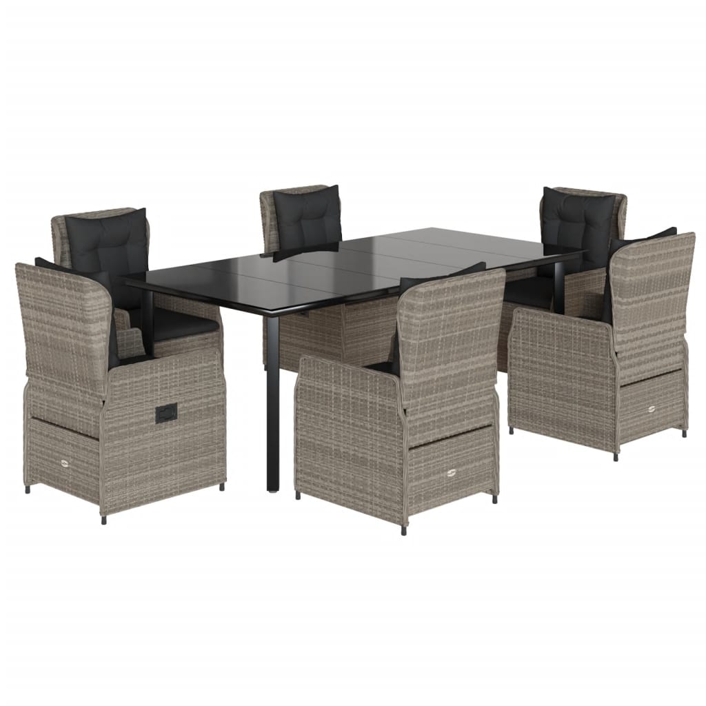 Set da Pranzo da Giardino 7 pz Cuscini Polyrattan Grigio Chiaro - homemem39