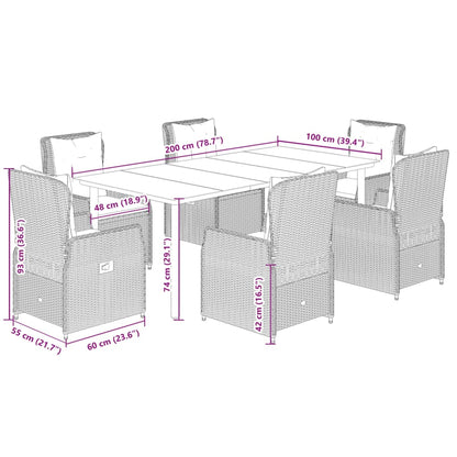 Set da Pranzo da Giardino 7 pz Cuscini Polyrattan Grigio Chiaro | homemem39