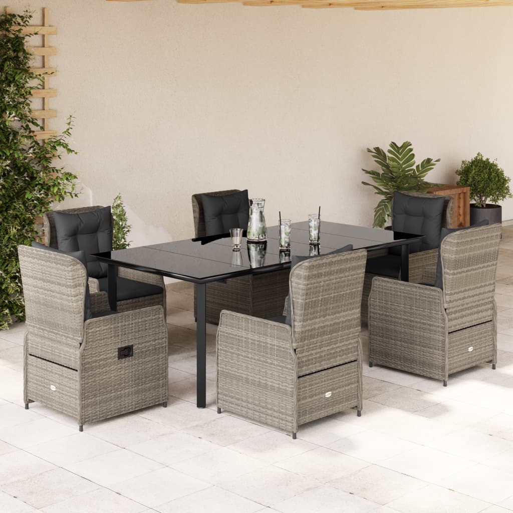 Set da Pranzo da Giardino 7 pz Cuscini Polyrattan Grigio Chiaro | homemem39