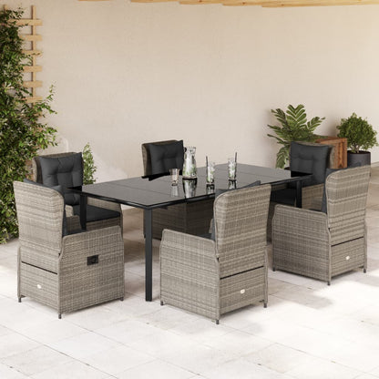 Set da Pranzo da Giardino 7 pz Cuscini Polyrattan Grigio Chiaro - homemem39