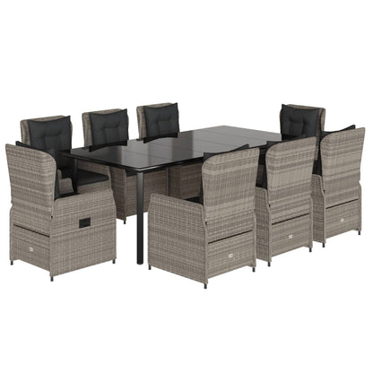 Set Pranzo da Giardino 9pz con Cuscini Grigio Chiaro Polyrattan - homemem39