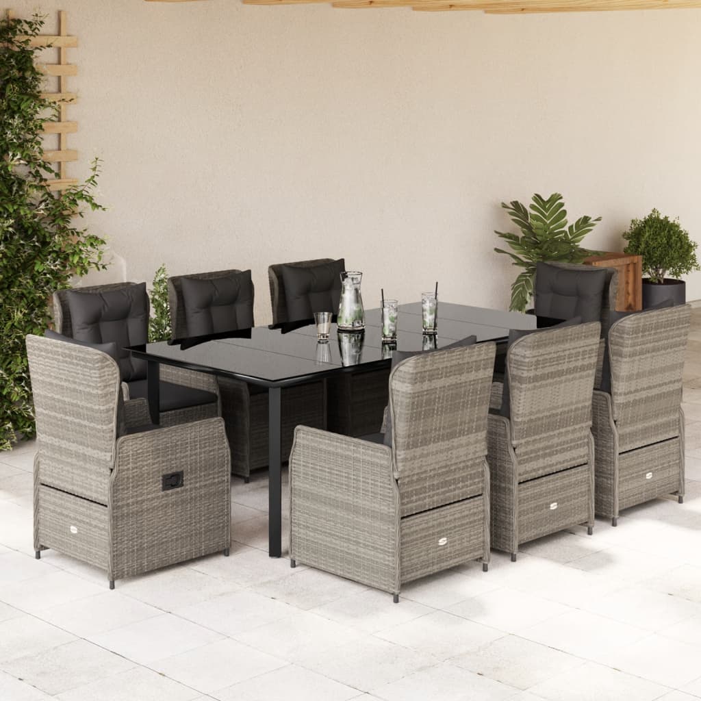 Set Pranzo da Giardino 9pz con Cuscini Grigio Chiaro Polyrattan | homemem39
