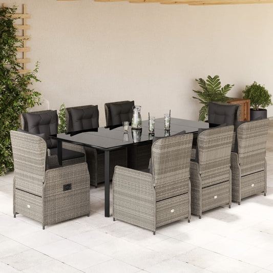 Set Pranzo da Giardino 9pz con Cuscini Grigio Chiaro Polyrattan - homemem39