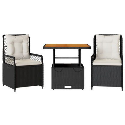 Set da Pranzo da Giardino 3 pz con Cuscini Nero in Polyrattan | homemem39