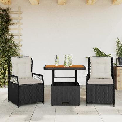 Set da Pranzo da Giardino 3 pz con Cuscini Nero in Polyrattan | homemem39