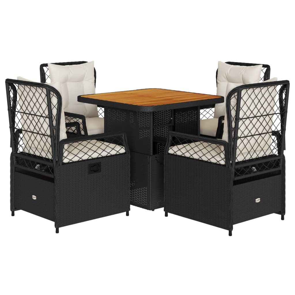 Set da Pranzo da Giardino 5 pz Nero con Cuscini in Polyrattan | homemem39