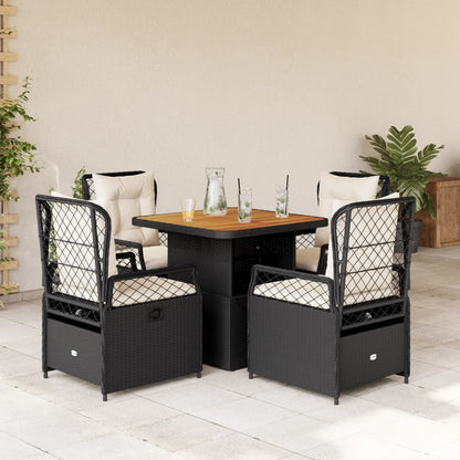 Set da Pranzo da Giardino 5 pz Nero con Cuscini in Polyrattan - homemem39