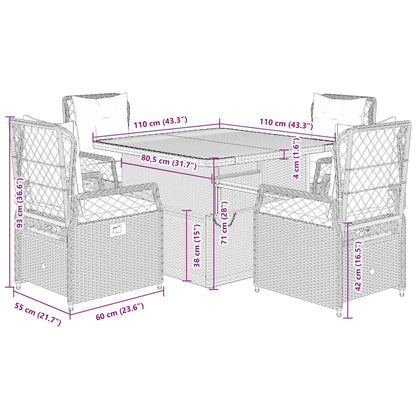 Set da Pranzo da Giardino 5 pz Nero con Cuscini in Polyrattan | homemem39
