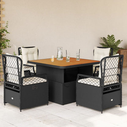 Set da Pranzo da Giardino 5 pz Nero con Cuscini in Polyrattan - homemem39