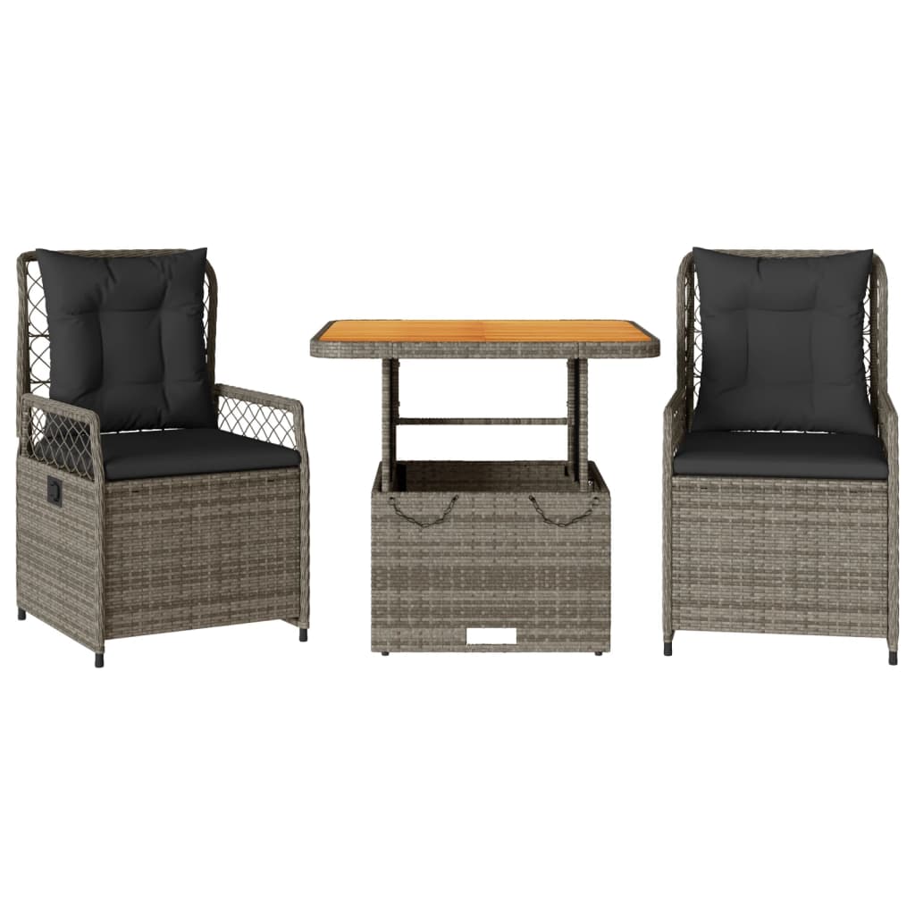 Set da Pranzo da Giardino 3 pz con Cuscini in Polyrattan Grigio - homemem39