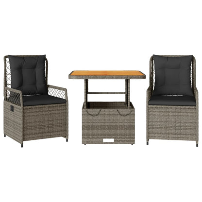 Set da Pranzo da Giardino 3 pz con Cuscini in Polyrattan Grigio - homemem39
