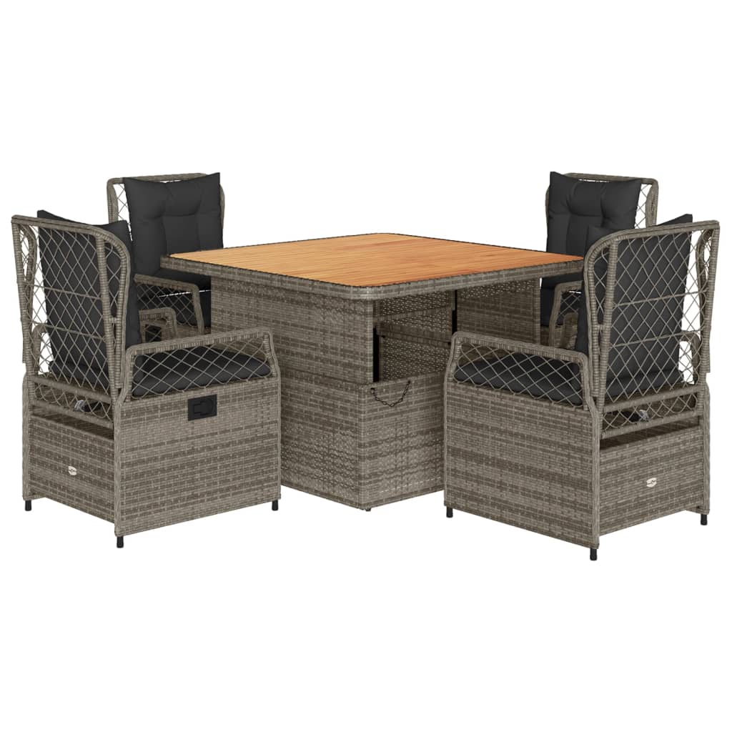 Set da Pranzo da Giardino 5 pz con Cuscini in Polyrattan Grigio