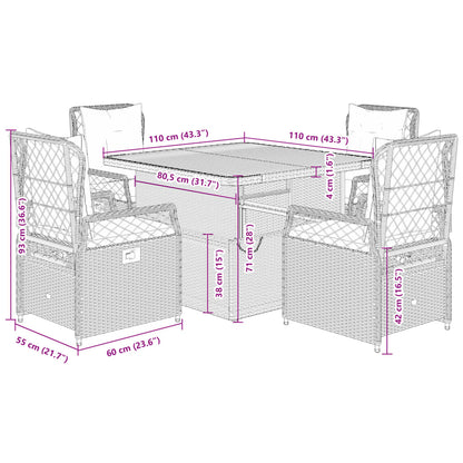 Set da Pranzo da Giardino 5 pz con Cuscini in Polyrattan Grigio