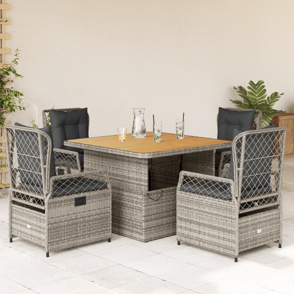 Set da Pranzo da Giardino 5 pz con Cuscini in Polyrattan Grigio