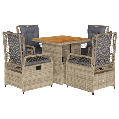 Set da Pranzo da Giardino 5 pz con Cuscini Beige in Polyrattan