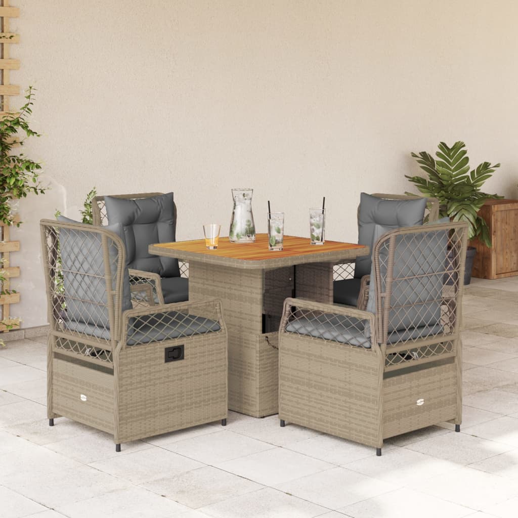 Set da Pranzo da Giardino 5 pz con Cuscini Beige in Polyrattan