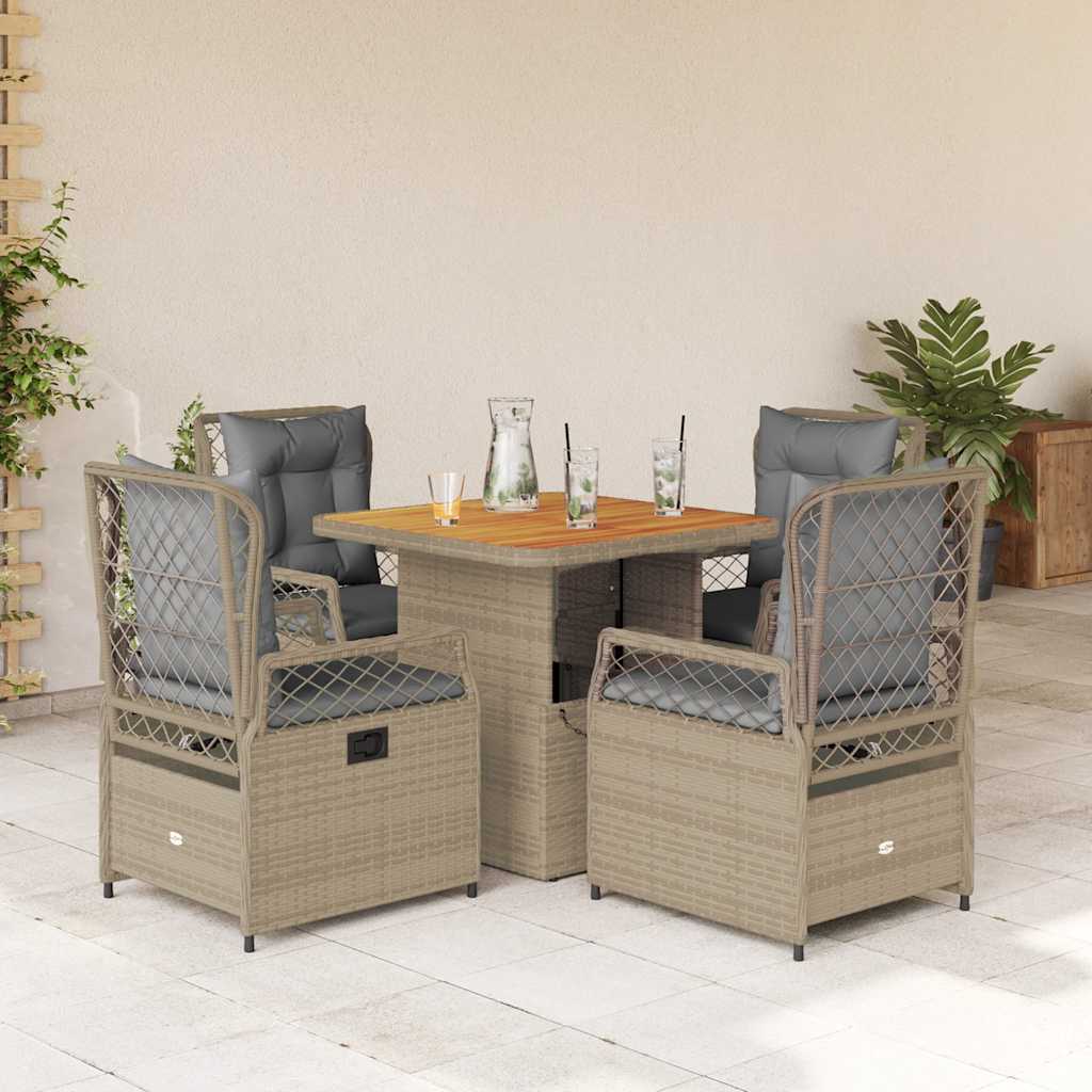 Set da Pranzo da Giardino 5 pz con Cuscini Beige in Polyrattan - homemem39