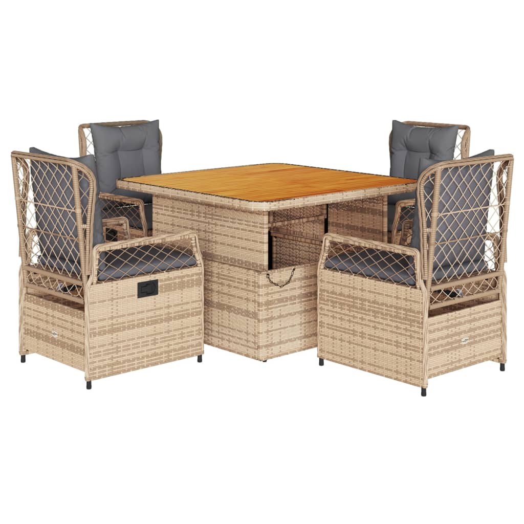 Set da Pranzo da Giardino 5 pz con Cuscini Beige in Polyrattan