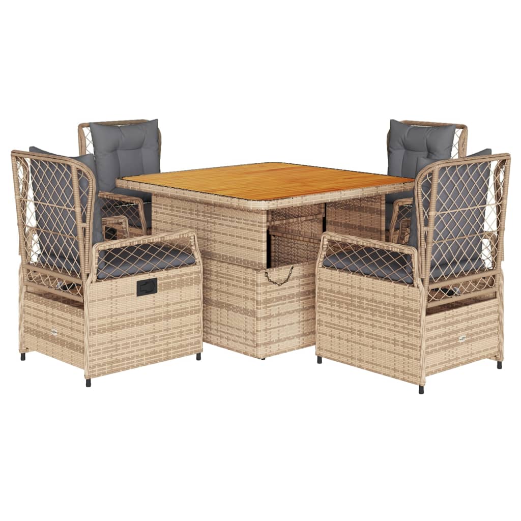 Set da Pranzo da Giardino 5 pz con Cuscini Beige in Polyrattan - homemem39