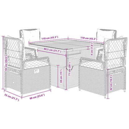 Set da Pranzo da Giardino 5 pz con Cuscini Beige in Polyrattan