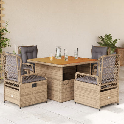 Set da Pranzo da Giardino 5 pz con Cuscini Beige in Polyrattan